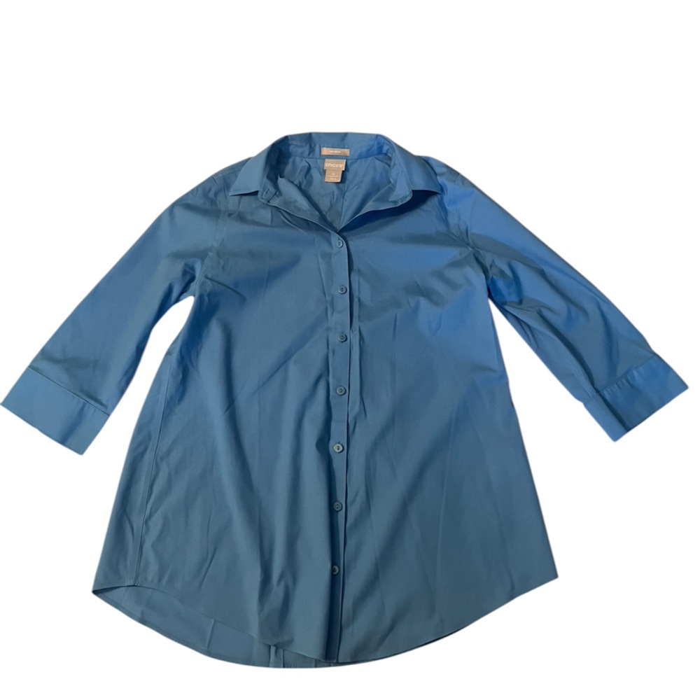 Chicos 3/4 sleeve button down no iron shirt blue size 4/6